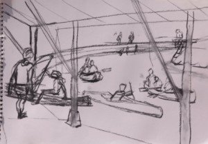 Bommes, sketch of canoeists