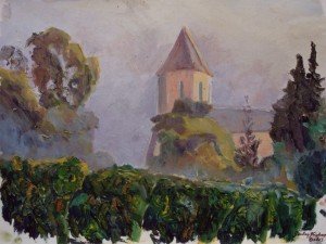 A misty sunrise over vines, St Brice, 