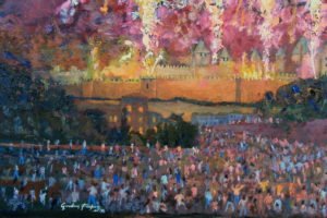 Carcassonne tableaux, feux d'artifice, painting fireworks